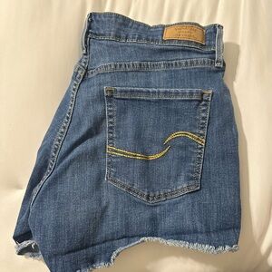 Levi's Blue Denim Cutoff Shorts with Yellow Stitching